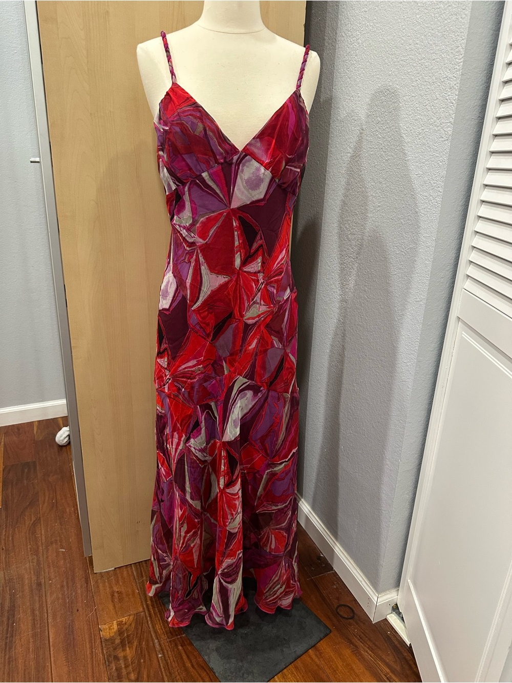 DIANE VON FURSTENBERG 100% Silk  Fuchsia Geometric Slip Dress Size 12